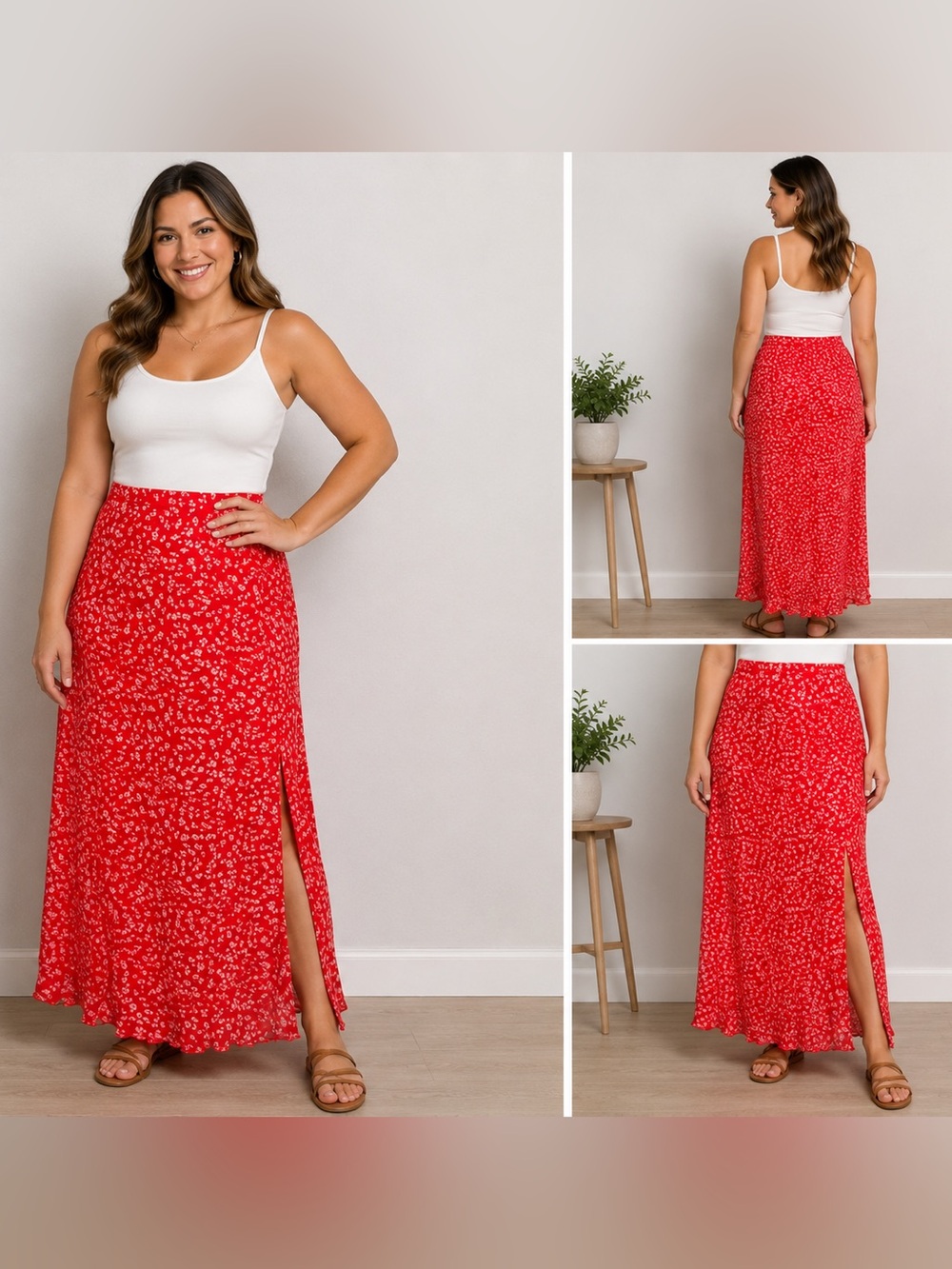 AVANOVA NWT Red Floral Mesh Maxi Skirt Women’s Small Side Slit